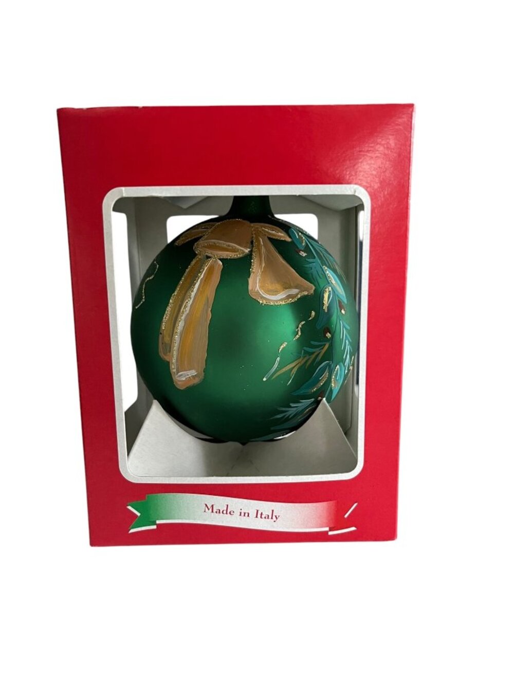 Vintage Italian Hand Blown Glass Christmas Ornament Green Hand Painted Italy 4 I